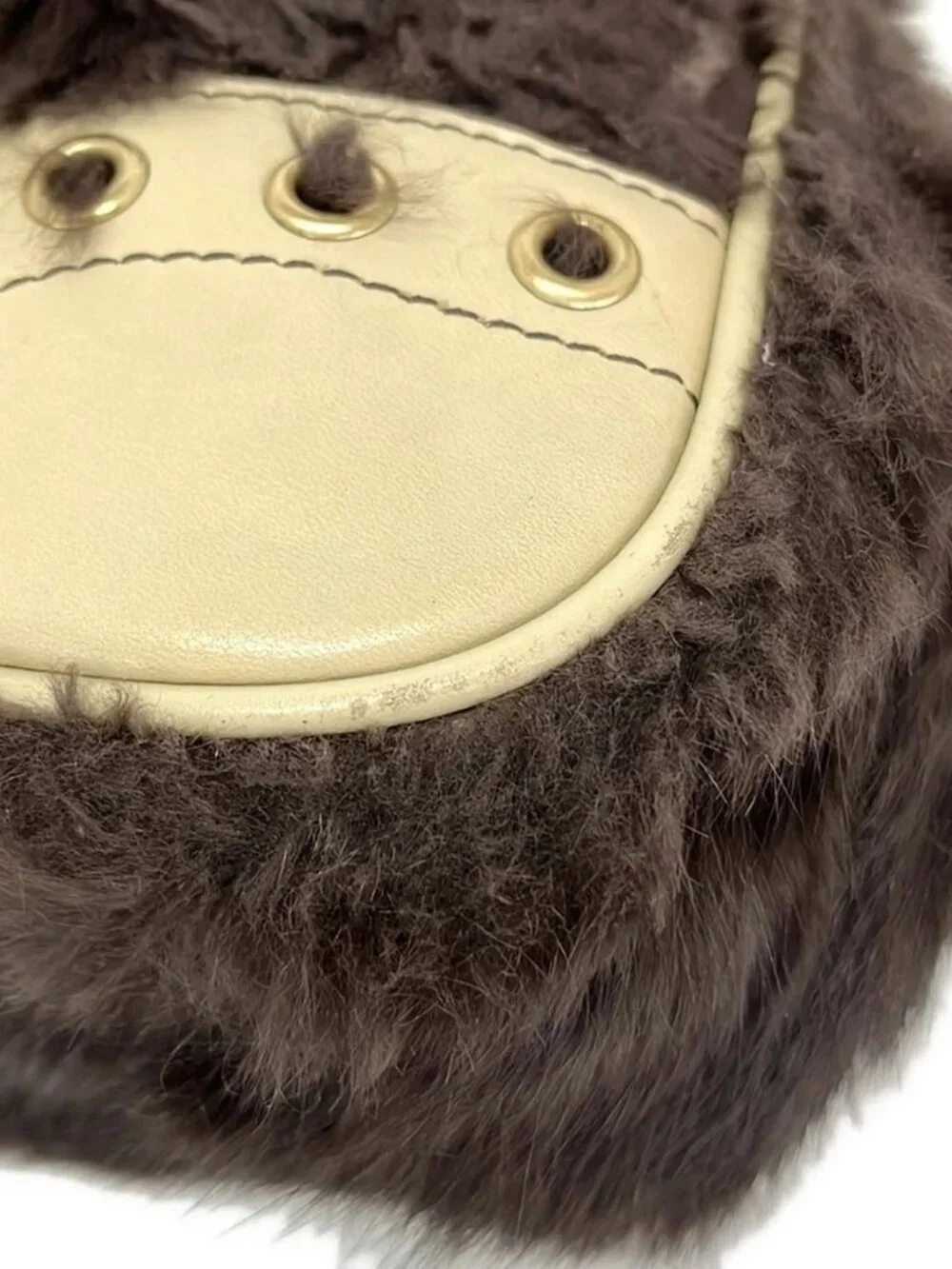 SAZABY Dark Brown Cream Fur Leather Shoulder Bag